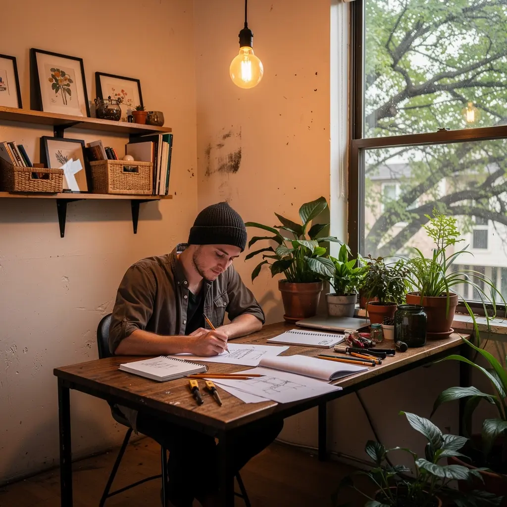 Kuchnia o funkcjonalnym układzie z efektywnym oświetleniem i ukrytymi szafkami.